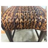Woven Rattan Bar Stool with Wood Legs, 39 in H x 16 in W x 20 in D