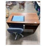 Wooden Office Desk with Drawer and Adjustable Rolling Chair
