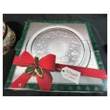 Holiday Decor and Serveware Collection with Glass Platters, Holiday Tin, Plates and Drinkware