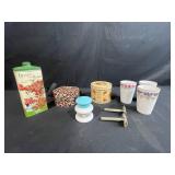 Vintage Vanity and Bath Collection with Talc, Body Powder, Razors, and Porcelain Cups