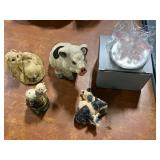 Collection of Pig Figurines and Collectibles Inc Glass Figurine w Orig Box & 22K Gold Noted on Label