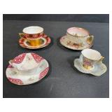 Collection of 4 Vintage Porcelain Teacup and Saucer Sets Rosina & Japanese Makers