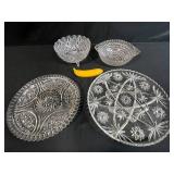 Set of 4 Pressed Glass Serving Bowls and Platters with Star Cut Patterns & 1 Faux Banana