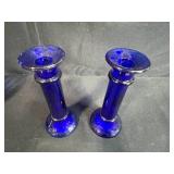 Collection of Cobalt Blue Glass Items - Vases, Candlesticks, Creamer