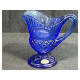Collection of Cobalt Blue Glass Items - Vases, Candlesticks, Creamer