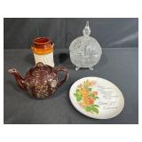 Vintage Collection: Porcelain 50th Anniversary Plate, Decorative Teapot, Milk Can Crock, Crystal Lidded Dish