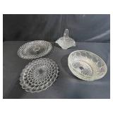 Lot of Vintage Cut Glass Serving Pieces Including Basket and Platters