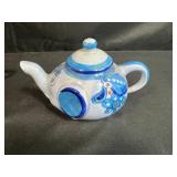 Assorted Teapot and Enamelware Lot - Copper Kettle, Ceramic Teapots, Blue Enamel Pot and Cup