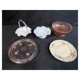 Vintage Glassware and Porcelain Dish Set Mixed Patterns and Styles