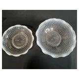 Vintage Glassware Collection with Pressed and Opalescent Bowls, Plates, and Covered Dish