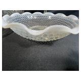 Vintage Glassware Collection with Pressed and Opalescent Bowls, Plates, and Covered Dish