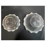Vintage Glassware Collection with Pressed and Opalescent Bowls, Plates, and Covered Dish