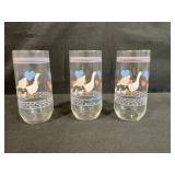 Set of Vintage Decorative Drinking Glasses with Floral, Goose, and Cottage Designs