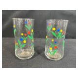 Set of Vintage Decorative Drinking Glasses with Floral, Goose, and Cottage Designs