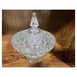 Vintage Pressed Glass Serving Set with Lidded Candy Dish, Bowl, and Small Vases