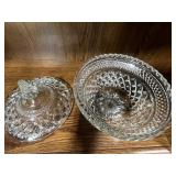 Vintage Pressed Glass Serving Set with Lidded Candy Dish, Bowl, and Small Vases