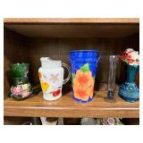 Collection of Decorative Vases and Pitcher with Floral Designs
