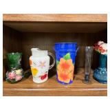Collection of Decorative Vases and Pitcher with Floral Designs