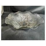 "Iridescent Iris" Vintage Depression Glass Bowl, Platter, and Goblet Set with Floral Design
