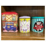 Set of 3 Decorative Tin Canisters with Vintage and Holiday Designs