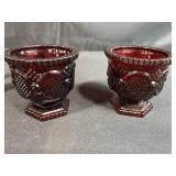Collection of Vintage Ruby Red Glassware Including Goblets, Bowls, and Decanters
