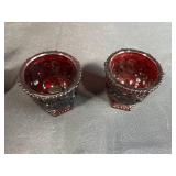Collection of Vintage Ruby Red Glassware Including Goblets, Bowls, and Decanters
