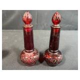 Collection of Vintage Ruby Red Glassware Including Goblets, Bowls, and Decanters