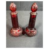 Collection of Vintage Ruby Red Glassware Including Goblets, Bowls, and Decanters