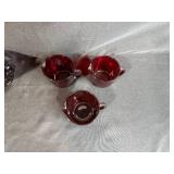 Set of Vintage Ruby Red Glass Cups and Creamers