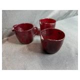 Set of Vintage Ruby Red Glass Cups and Creamers