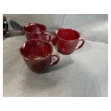 Set of Vintage Ruby Red Glass Cups and Creamers
