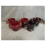Set of Vintage Ruby Red Glass Cups and Creamers