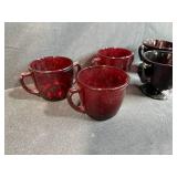 Set of Vintage Ruby Red Glass Cups and Creamers