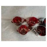 Set of Vintage Ruby Red Glass Cups and Creamers