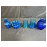 Set of Vintage Blue Glass Vases Assorted Styles