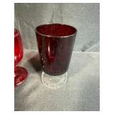Ruby Red Glassware Set: 3 Goblets and Plate