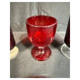 Ruby Red Glassware Set: 3 Goblets and Plate
