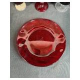 Ruby Red Glassware Set: 3 Goblets and Plate