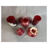 Collection of 5 Assorted Vintage Red Glassware Pieces