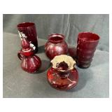 Collection of 5 Assorted Vintage Red Glassware Pieces