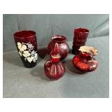 Collection of 5 Assorted Vintage Red Glassware Pieces
