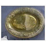 Vintage Glass Serving Set with Amber Platters and Clear Punch Bowl with Cups