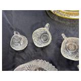 Vintage Glass Serving Set with Amber Platters and Clear Punch Bowl with Cups