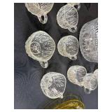 Vintage Glass Serving Set with Amber Platters and Clear Punch Bowl with Cups