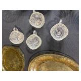 Vintage Glass Serving Set with Amber Platters and Clear Punch Bowl with Cups