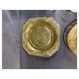 Vintage Glass Serving Set with Amber Platters and Clear Punch Bowl with Cups