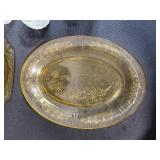 Vintage Glass Serving Set with Amber Platters and Clear Punch Bowl with Cups