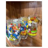 Vintage Cartoon Character Glassware and Camel Lights Ashtray Set