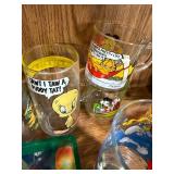Vintage Cartoon Character Glassware and Camel Lights Ashtray Set