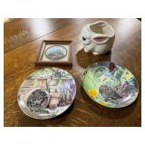 Animal Decor Collection with Porcelain Plates, Framed Art, and Ceramic Bunny Planter